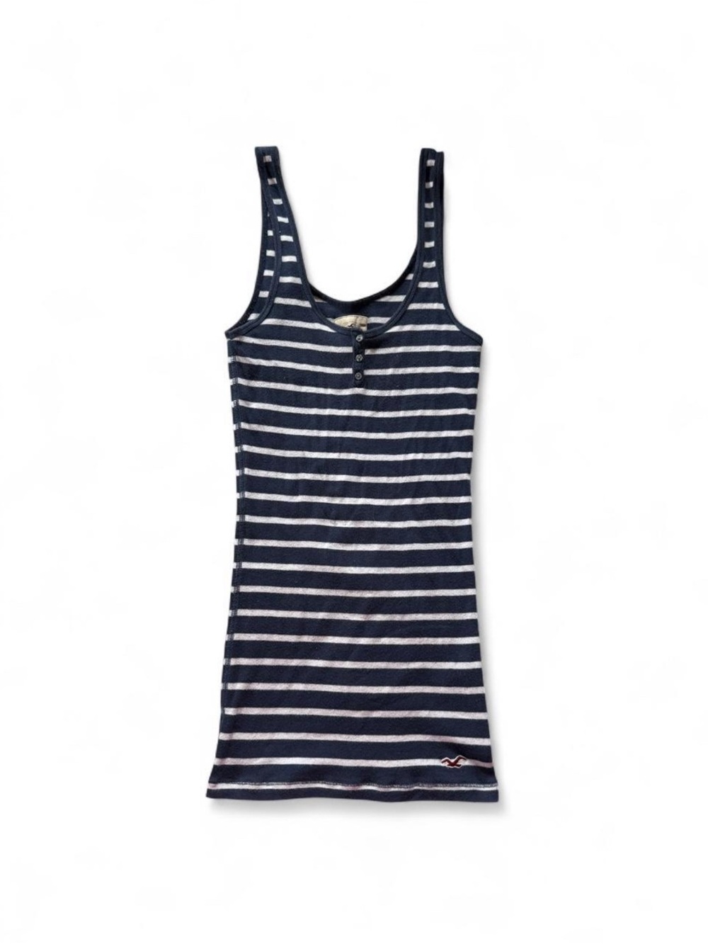 Hollister Navy and White Striped Henley Tank Dress